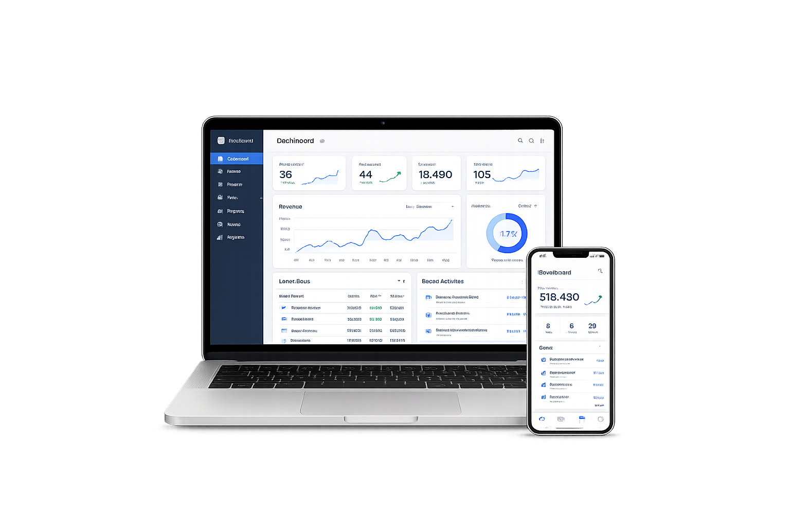 CRM personnalisée affichée sur un ordinateur et un téléphone